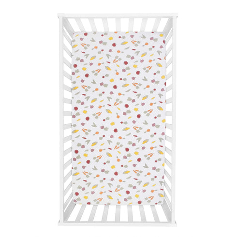 Farmers Market Deluxe Flannel Fitted Crib Sheet-Garden Veggie Scatter Print Cotton Flannel, Fully Elasticized, 10 in Deep Pockets, Fits Standard C...
