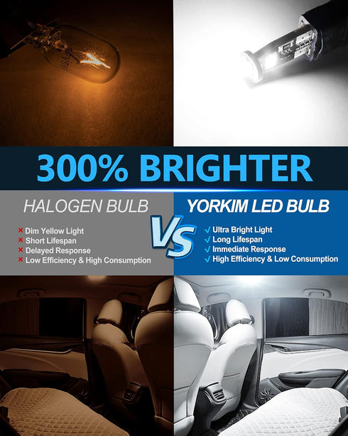 Yorkim 194 LED Bulb White CANBUS Error Free T10 LED 6-SMD 2835 Chipsets 2825 168 W5W Bulb No Polarity Replacement Bulbs for Map Dome Trunk Liscens...