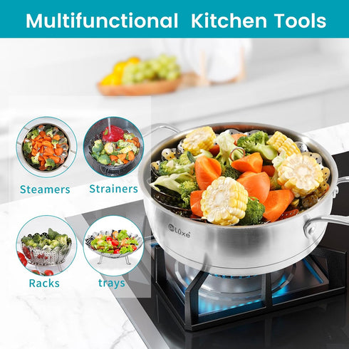 DELUXE Vegetable Steamer, Collapsible and Expandable Stainless-Steel Steam Basket Insert Rack for Steaming Food, Compatible with Instant Pot 3, 6,...