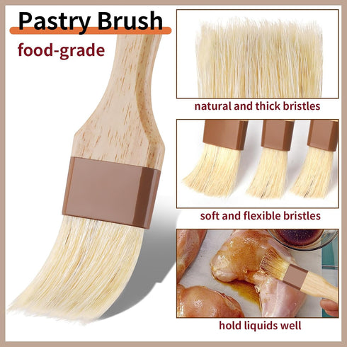 3 Pcs Pastry Brush, Natural Bristle Basting Brush, Cooking Brush, Food Brush, Butter Brush, Baster Brush, BBQ Brushes for Sauce, Kitchen Baking Br...