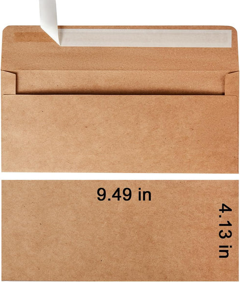 Wishop 50 Pack #10 Business Envelopes Self Seal 4x9 Standard Envelopes for Business, Invoices, Letter Mailing, 4 1/8 x 9 1/2 Inches (Brown, 4.13 x...