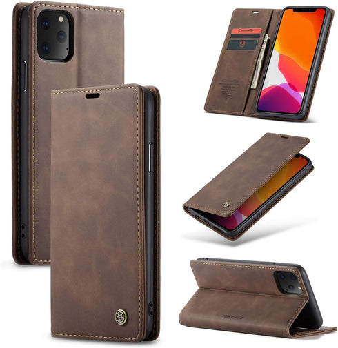 SINIANL iPhone 11 Pro Max Leather Case - Folding Flip Case with Kickstand, Credit Card Slot, Magnetic Closure - Protective Cover for iPhone 11 - C...