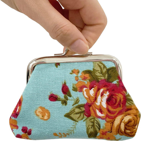 MIAO JIN 8Pcs Small Canvas Floral Coin Purses Present Bag with Clasp Kiss Lock Change Pouch Mini Coin Wallet Vintage Trinkets Pouch...