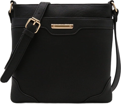 Medium Size Solid Modern Classic Crossbody Bag with Gold Plate...