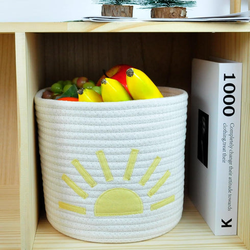 Cute Small Storage Basket - Round Cotton Rope Woven Basket 9 x 8 inches Bedroom Bathroom Towel Baby Clothes Cat Dog Toy Organizer Decorative Gift ...