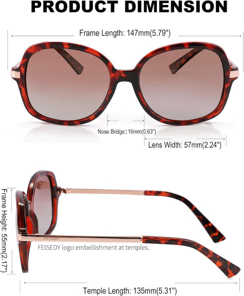 FEISEDY Classic Womens Elegant Polarized Sunglasses Ladies Wide Square Sunglasses Shades B2683...