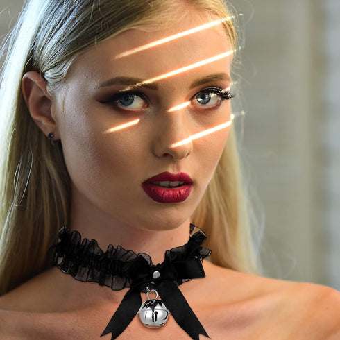 3 Pieces Punk Lace Chokers Gothic Lace Bowknot Choker Necklaces with Bells Stretch Collar Chokers Ribbon Necklaces for Women...