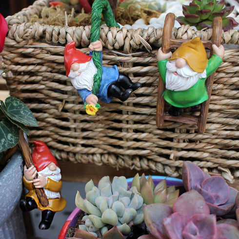 Set of 3 Cute Climbing Gnome Figurines Flower Pot Hugger, Resin Hanging Gnomes Statue Outdoor Decor Fence Ornaments for Patio Lawn Garden Yard...