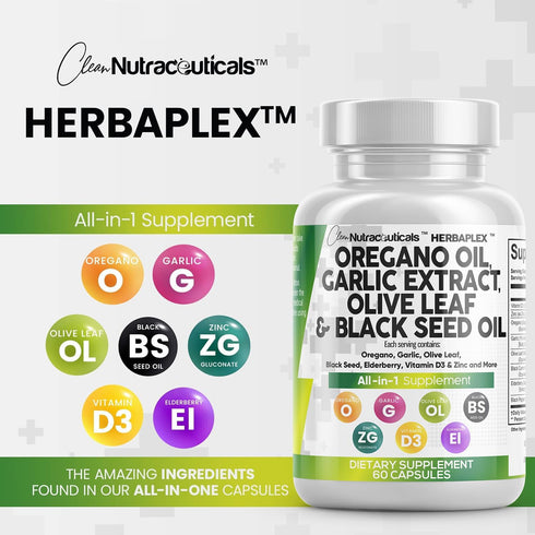 Oregano Oil 6000mg Garlic Extract 4000mg Olive Leaf 3000mg Black Seed Oil 3000mg - Immune Support & Digestive Health Supplement for Women and Men ...