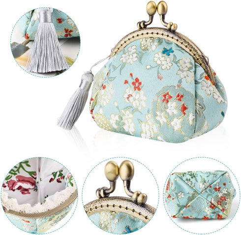 Oyachic Embroider Coin Purse Vintage Wallets Canvas Change Pouch Floral Trinkets Small Kiss Lock Clasp Handbag Jewelry Bag Tassels Women...
