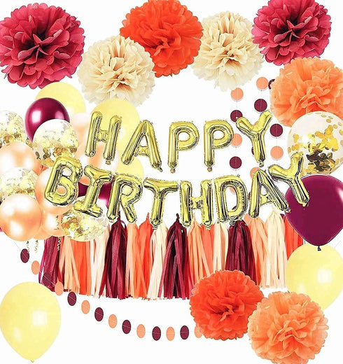 Fall Birthday Party Decorations/Burgundy Gold Orange Thanksgiving Birthday HAPPY BIRTHDAY Balloons Pumpkin Orange Autumn Fall Party Decorations...