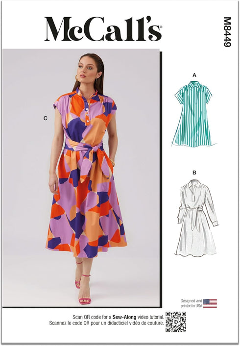 McCall's Misses' Pullover Dresses and Sash Sewing Pattern Packet, Design Code M8449, Sizes 18-20-22-24-26, Multicolor...