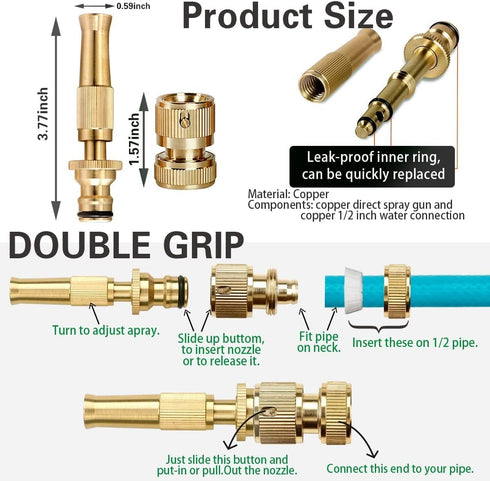 Brass Nozzle Water Spray Gun Jet Hose Nozzles Pipe High Pressure For Car,Bike,Window Cleaning Sprayer And Plants Gardening Washing (Without Pipe) ...