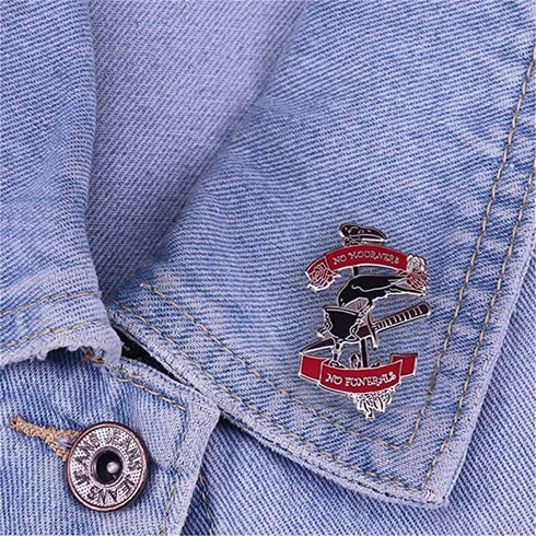 No Mourners No Funerals Hard Enamel Pin Gothic Black Crow Drinking Poniard Brooch Cartoon Red Rose Plant Pins Six Crows Badge...