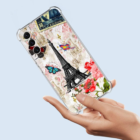Galaxy S21 FE 5G Case, Paris Tower Butterfly Drop Protection Shockproof Case TPU Full Body Protective Scratch-Resistant Cover for Samsung Galaxy S...