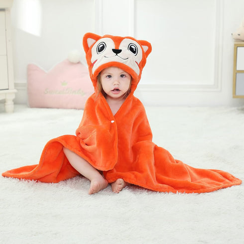 MICHLEY Baby Hooded Swaddling Blanket for Boys Girls, Animal Face Toddler Fall Winter Throw Blankets 0-3 Years(Fox)...
