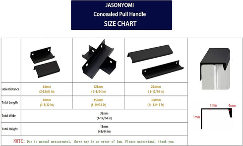 Black Back Mount Finger Edge Pull Concealed Handle for Kitchen Cabinet Drawer 80mm/3.15" Black Set of 6...