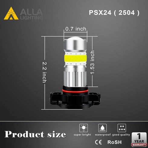 Alla Lighting 2800lm PSX24W 2504 LED Fog Lights Bulbs 12276, 6000K Xenon White Xtreme Super Bright COB-72 12V Cars Trucks Replacement...