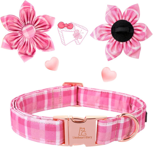 Lionheart Glory Dog Collar, Pink Dog Collar with Flower, Cute Floral Pattern Pet Collar Adjustable Dog Collar for Large Dogs...
