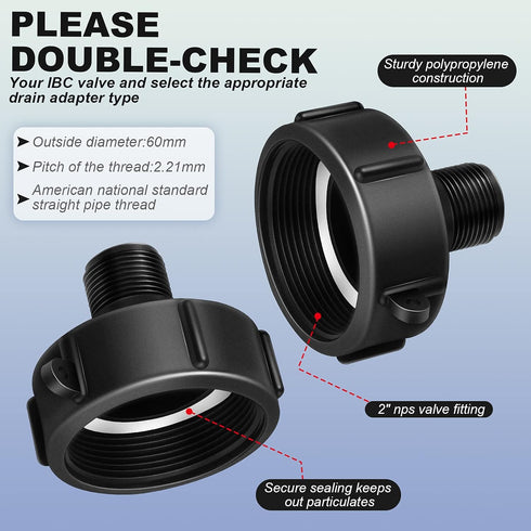 Zonon 2 Pieces 275 330 IBC Tote Tank Adapter Garden Hose Drain Plug Connector Coarse Garden Hose Connector Water Tank Hose Male Adapter for Garden...