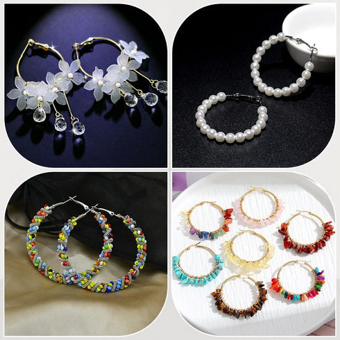 1 Box 30 Pairs Stainless Steel Earring Beading Hoops Silver Hoop Earring Findings Round Large Circle Dangle Hypoallergenic Hoop Earrings Open Earr...