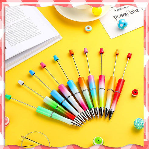 Crtiin 50 Pieces Plastic Beadable Pen Bulk Bead Ballpoint Pen Shaft Black Ink Beaded Pens with 50 Refills for DIY Making Gift Kids Students Office...