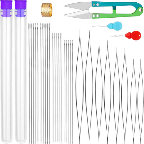 UOOU 28 Pcs Beading Needles Set Include 20 Pcs Long Straight Beading Thread Needles + 8 Pcs Big Eye Beading Needles, Embroidery Needles with Needl...