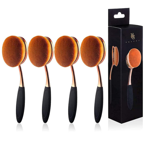 Large Rose Gold Foundation contour Round Toothbrush Oval Makeup Brushes 4pcs...