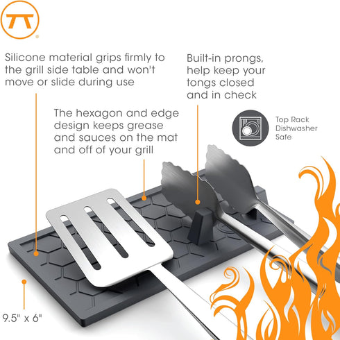 Outset 76652 Silicone Grill Mat, 9.5" Utensil Holder, Black...