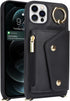 for iPhone 12/12 Pro Case with Card Holder and Strap - Zipper Pocket,Crossbody Lanyard Strap,Credit Card Holder,Stand Ring,Cute Phone Wallet Case ...