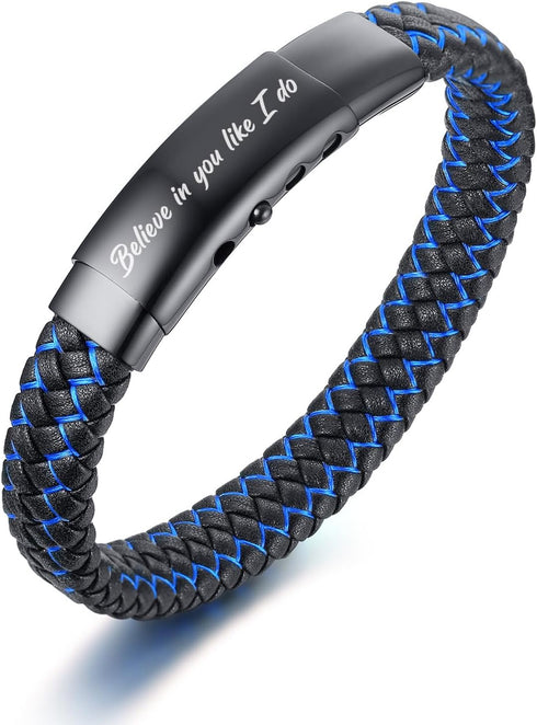 VNOX Men's Inspirational Mantra Engarved Handmade Braided Leather Adjustable Cuff Bangle Bracelet Encouragement Motivational Gift for Men...