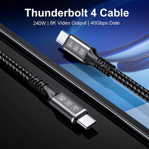 240W Thunderbolt 4 Cable 3ft, USB C Thunderbolt 4 Cable Monitor Cable Supports 40Gbps Data Transfer and Single 8K/Dual 4K Video Compatible with Th...