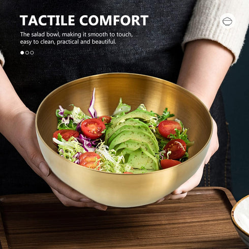 Healeved Gold Bowl Decorative Bowls Large Mixing Bowl Stainless Steel Salad Bowl Golden Food Containers Pasta Bowls Copper Bowl for Kitchen Mixing...