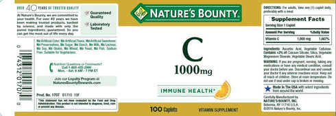 Nature's Bounty Vitamin C Pills and Supplement, Supports Immune Health, 1000mg,100 Count (Pack of 2)...