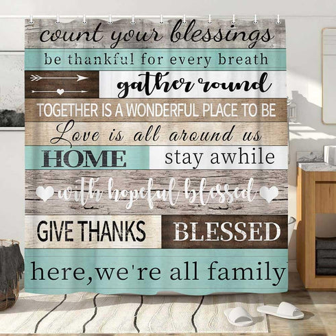JAWO Education Wooden Plank Vintage Inspirational Motivational Words Print Rustic Cabin Shower Curtain for Bathroom, Retro with Hooks, 70X70IN(Tea...