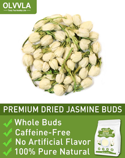 Olvvla - Dried Jasmine Flowers - 3oz/85g - 100% Natural Jasmine Tea Edible Flowers - Pure Jasmine Buds Loose Leaf Herbs - Non-GMO - Natural Fragra...