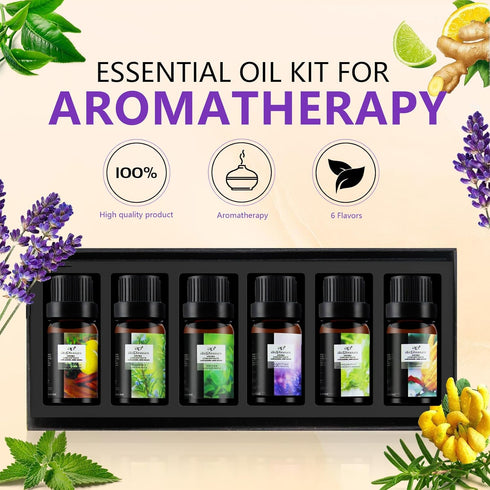 Fresh Essential Oils Set, 6x10ml Aromatherapy Oil Gift Kit for Diffuser, Fragrance, Humidifiers, Air Purifier- Tea Tree, Bergamot, Rosemary, Laven...