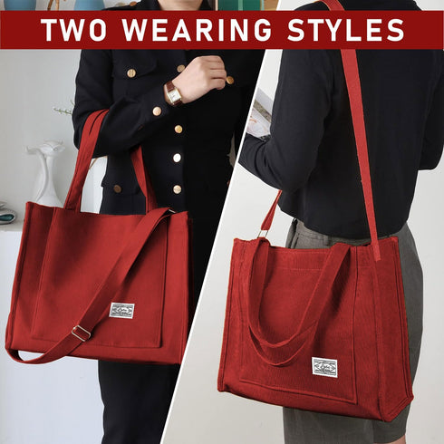Corduroy Tote Canvas Bag, Large Satchel Handbag Shoulder Bags Fashion Casual Travel Shopping Daily Bag...
