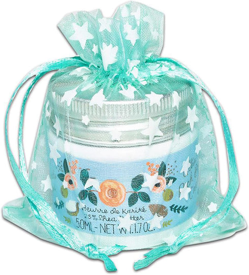100-Pack 3x4 Sheer Organza Drawstring Gift Bags (Small) - Metallic Stars (Teal/White) - Wedding Party Favors, Jewelry, Candy, Treats Mesh Pouch by...