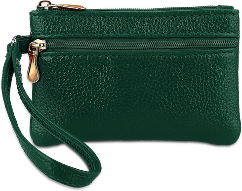 Women's Leather Coin Purse, Small Coin Purse for Women, Small Zipper Coin Purse with Double Zipper Detachable Wrist Strap Coin Purse for Women Coi...