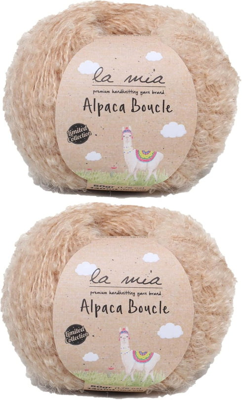 2 Skein La Mia Alpaca Boucle,%80 Alpaca%15 Wool%5 Polyamide Yarn for Knitting and Crocheting 50 gr (1.76 oz) / 140 m (153 yards), Beige - L308......