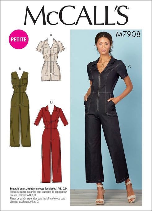 McCall Pattern Petite Long and Short Women's Jumpsuit, Sizes 6-14 Sewing Pattern...