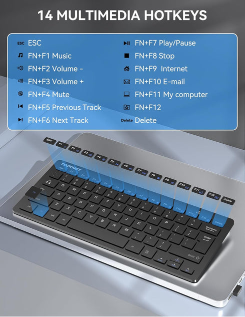 TECKNET 2.4G Wireless Keyboard, Small Wireless Keyboard with Media Hotkeys, Ultra Slim Compact Wireless Keyboard, 12-Month Battery Life, Compatibl...
