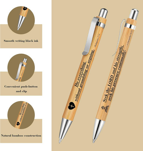30pcs Bible Verse Pens Bamboo Christian Pen Wooden Bible Pen Inspirational Bible Verse Ballpoint Pens Christian Bible Quotes Motivational Pens...