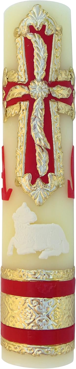 Easter Lent Candle Alpha Omega Sheep Catholic Candle...