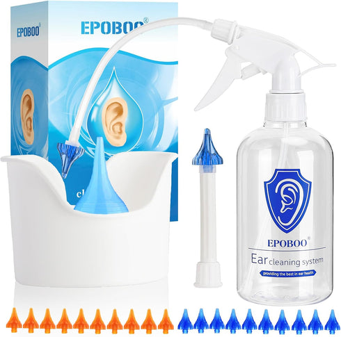 Ear Wax Removal Kit- Safe & Effective Ear Wash Kit w/ 500ml Ear Bottle, Comfortable 20 Reusable Tips, Big Basin & Drying Bulb - Easy to Use Ear Cl...