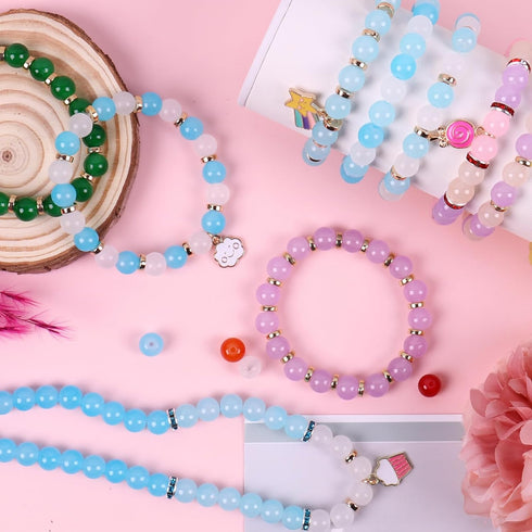 Wutubug 300PCS Glass Beads for jewelry Making, 8mm Glass Beads Bracelet Making Kit for Girls, Round Crystal Beads for Bracelets with Spacer Beads ...
