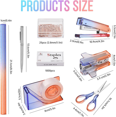 Bisofice Red Purple Acrylic Office Supplies Set Office Set 8 Piece Desk Accessories Set, Desktop Stapler, Tape Dispenser, Scissors Set, Paper Clip...