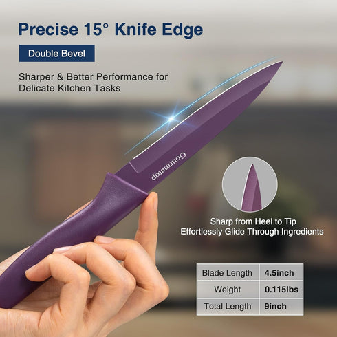 Paring Knife with Cover, Paring Knives Set of 4, 4.5" Paring Knife Set of Premium Stainless Steel, Small Kitchen Knife Set for Fruit and Vegetable...