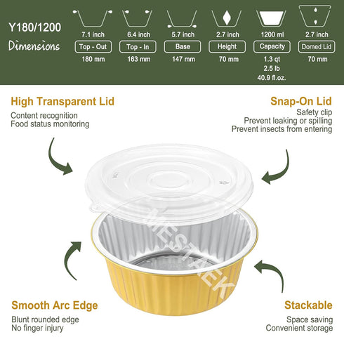 7" Sturdy Aluminum Foil Pans with Lids (5 Pack), 2X Thicker Heavy Duty Reusable Tin for Cooking Baking...